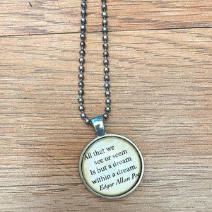 Edgar Allen Poe Poem Quote Pendant Necklace w/ Chain Gold